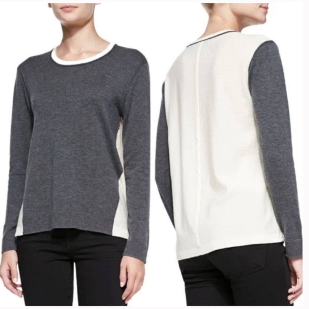 Rag & Bone Renelle Two-Tone Lightweight Pullover Merino Cashmere Wool Sweater